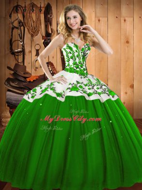 Excellent Green Quinceanera Gown Military Ball and Sweet 16 and Quinceanera with Appliques and Embroidery Sweetheart Sleeveless Lace Up