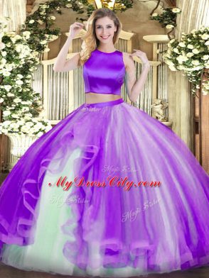 Luxurious Purple Sleeveless Ruffles Floor Length Quinceanera Dresses