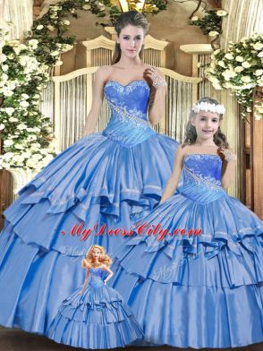 Baby Blue Sweetheart Lace Up Beading and Ruffles Sweet 16 Dress Sleeveless