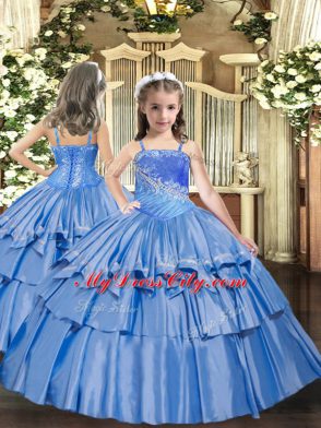 Baby Blue Sweetheart Lace Up Beading and Ruffles Sweet 16 Dress Sleeveless