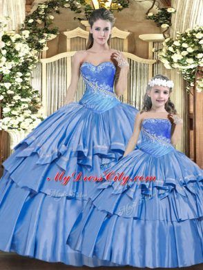 Baby Blue Sweetheart Lace Up Beading and Ruffles Sweet 16 Dress Sleeveless