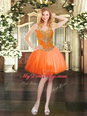 Elegant Orange Red Tulle Lace Up Sweetheart Sleeveless Floor Length Sweet 16 Dress Beading