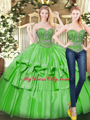 Beading and Ruffled Layers Quinceanera Dresses Green Lace Up Sleeveless Floor Length