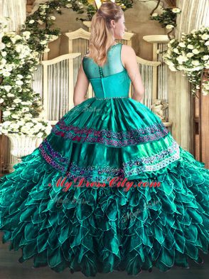 Sleeveless Beading and Appliques and Ruffles Zipper Sweet 16 Quinceanera Dress