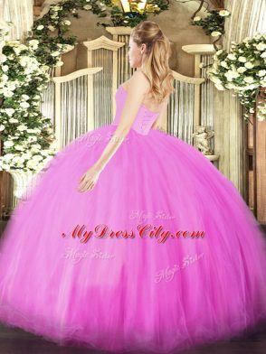 Sleeveless Tulle Floor Length Lace Up Quinceanera Dress in Fuchsia with Beading