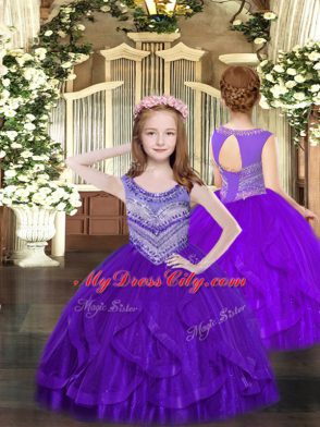 Delicate Floor Length Lace Up Quinceanera Gowns Eggplant Purple for Military Ball and Sweet 16 and Quinceanera with Beading and Ruffles