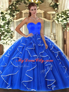 Fancy Floor Length Blue Quinceanera Gown Sweetheart Sleeveless Lace Up