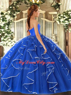 Fancy Floor Length Blue Quinceanera Gown Sweetheart Sleeveless Lace Up