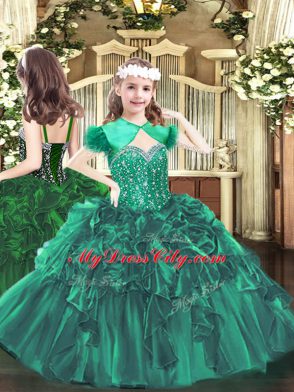 Discount Sleeveless Organza Floor Length Lace Up Quinceanera Dresses in Green with Beading and Ruffles