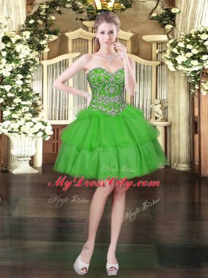 Green Lace Up Vestidos de Quinceanera Beading and Ruffled Layers Sleeveless Floor Length