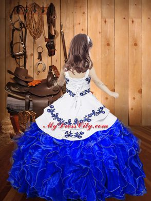 Fuchsia Child Pageant Dress Sweet 16 and Quinceanera with Embroidery and Ruffles Straps Sleeveless Lace Up