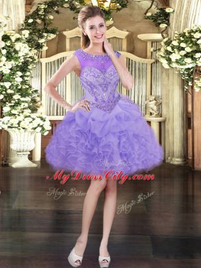 Lavender Organza Zipper Sweet 16 Quinceanera Dress Sleeveless Floor Length Beading and Ruffles