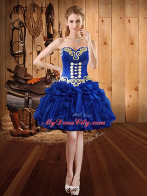 Royal Blue Ball Gowns Organza Sweetheart Sleeveless Embroidery and Ruffles Floor Length Lace Up Quinceanera Gown