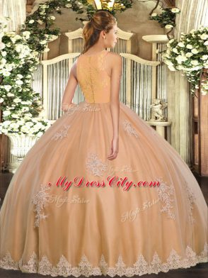 Modern Rose Pink Sleeveless Lace and Appliques Floor Length Sweet 16 Dresses