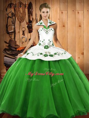 Top Selling Green Sleeveless Embroidery Floor Length Quinceanera Gown