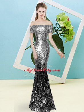 Short Sleeves Zipper Floor Length Sequins Homecoming Dress