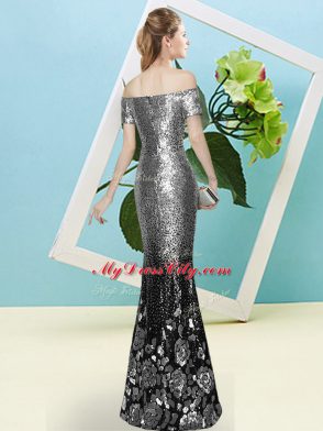 Short Sleeves Zipper Floor Length Sequins Homecoming Dress