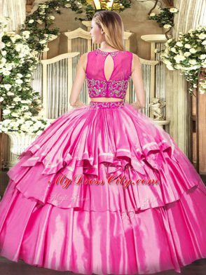 Floor Length Zipper Vestidos de Quinceanera Orange Red for Military Ball and Sweet 16 and Quinceanera with Beading and Ruffled Layers