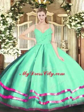 Cute Sleeveless Zipper Floor Length Ruffled Layers Quinceanera Gown