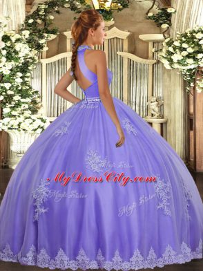 Deluxe Halter Top Sleeveless Backless Sweet 16 Dresses Lilac Tulle