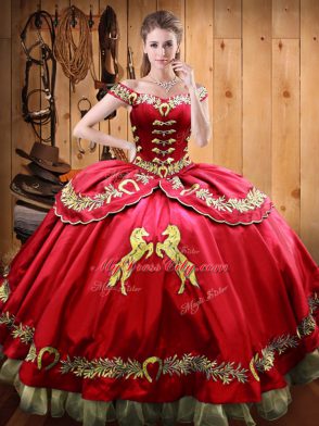 Fabulous Red Sleeveless Satin and Organza Lace Up Vestidos de Quinceanera for Sweet 16 and Quinceanera