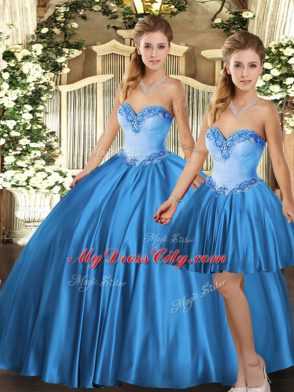 Baby Blue Sweet 16 Dresses Military Ball and Sweet 16 and Quinceanera with Beading Sweetheart Sleeveless Lace Up