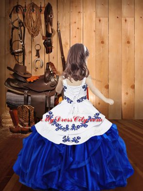 Dark Green Lace Up Straps Embroidery and Ruffles Little Girl Pageant Gowns Organza Sleeveless