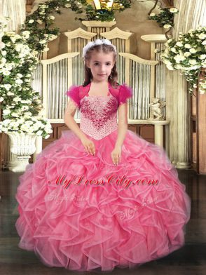 Floor Length Ball Gowns Sleeveless Coral Red Pageant Dress Wholesale Lace Up