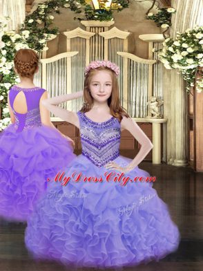 Flare Lavender Quinceanera Gowns Military Ball and Sweet 16 and Quinceanera with Beading and Ruffles Scoop Sleeveless Lace Up