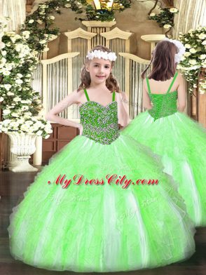 Sleeveless Organza Floor Length Lace Up Quinceanera Gowns in with Beading and Ruffles