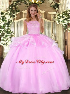 On Sale Ball Gowns Quinceanera Gowns Lilac Scoop Organza Sleeveless Floor Length Clasp Handle