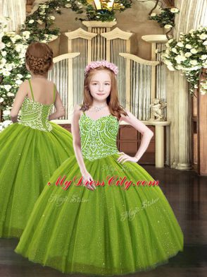 Olive Green Sleeveless Tulle Lace Up Quinceanera Gown for Military Ball and Sweet 16 and Quinceanera