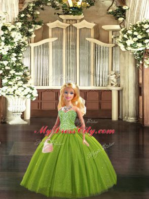 Olive Green Sleeveless Tulle Lace Up Quinceanera Gown for Military Ball and Sweet 16 and Quinceanera