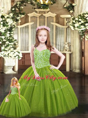 Olive Green Sleeveless Tulle Lace Up Quinceanera Gown for Military Ball and Sweet 16 and Quinceanera