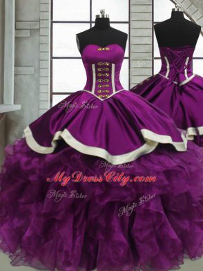 Floor Length Purple Sweet 16 Quinceanera Dress Sweetheart Sleeveless Lace Up