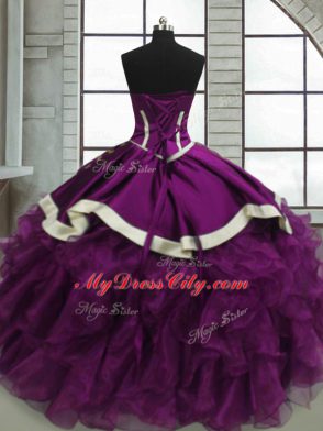 Floor Length Purple Sweet 16 Quinceanera Dress Sweetheart Sleeveless Lace Up