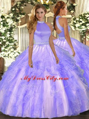 Fabulous Floor Length Ball Gowns Sleeveless Lavender Sweet 16 Dresses Backless