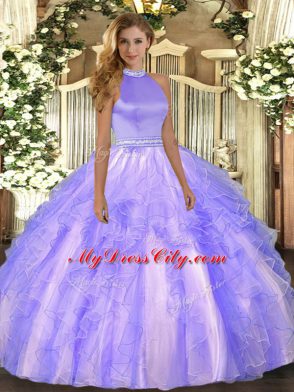 Fabulous Floor Length Ball Gowns Sleeveless Lavender Sweet 16 Dresses Backless