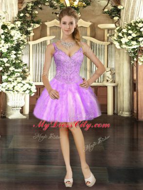 Straps Sleeveless Lace Up 15 Quinceanera Dress Lilac Organza