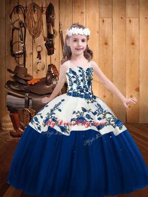 Perfect Straps Sleeveless Tulle Glitz Pageant Dress Embroidery Lace Up