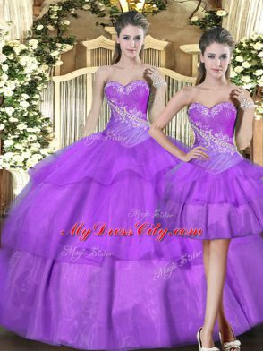 Sleeveless Lace Up Floor Length Beading and Ruffled Layers Quince Ball Gowns