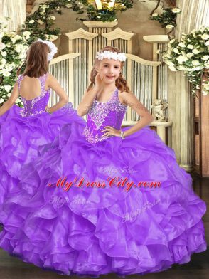 Lavender Sleeveless Beading and Ruffles Floor Length Pageant Gowns