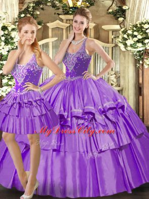 Eggplant Purple Lace Up Quinceanera Gowns Ruffled Layers Sleeveless Floor Length