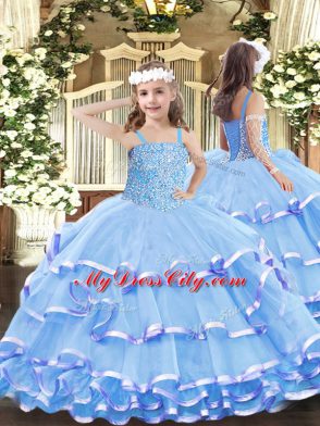 Lavender Ball Gowns Sweetheart Sleeveless Organza Floor Length Lace Up Beading and Ruffled Layers Quinceanera Gown