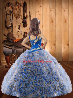 Embroidery and Ruffles Pageant Dress for Girls Multi-color Lace Up Sleeveless Floor Length