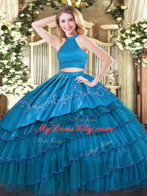 Sleeveless Backless Floor Length Beading and Embroidery and Ruffled Layers Quinceanera Gown