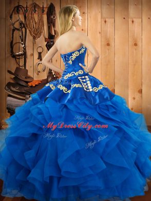 Wonderful Satin and Organza Sleeveless Floor Length Vestidos de Quinceanera and Embroidery and Ruffles