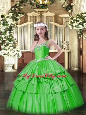 Popular Floor Length Ball Gowns Sleeveless Green High School Pageant Dress Lace Up