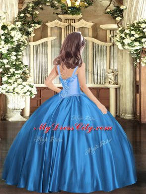 Hot Sale Baby Blue Sleeveless Floor Length Appliques Lace Up Pageant Dress Toddler