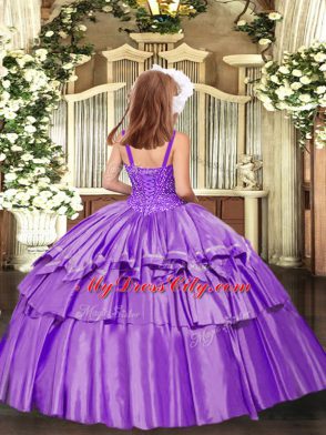 Floor Length Ball Gowns Sleeveless Rose Pink Girls Pageant Dresses Lace Up